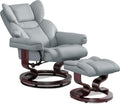 Blisswood Grey Recliner Chair with Footstool, 135° Swivel Armchair, PU Leather, Ergonomic High Back, 160kg Capacity