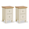Farro Cream Bedside Tables Set of 2 with Oak Tops - Solid Wood Nightstands with 2 Drawers