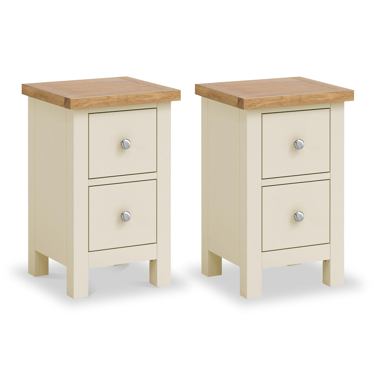Farro Cream Bedside Tables Set of 2 with Oak Tops - Solid Wood Nightstands with 2 Drawers