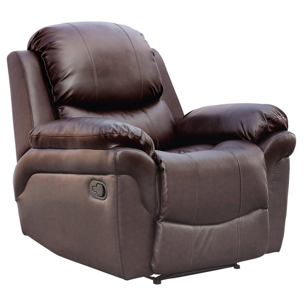 Madison Bonded Leather Recliner Armchair - Manual Latch Mechanism, Lumbar Support, Gaming & Lounge Chair, Brown