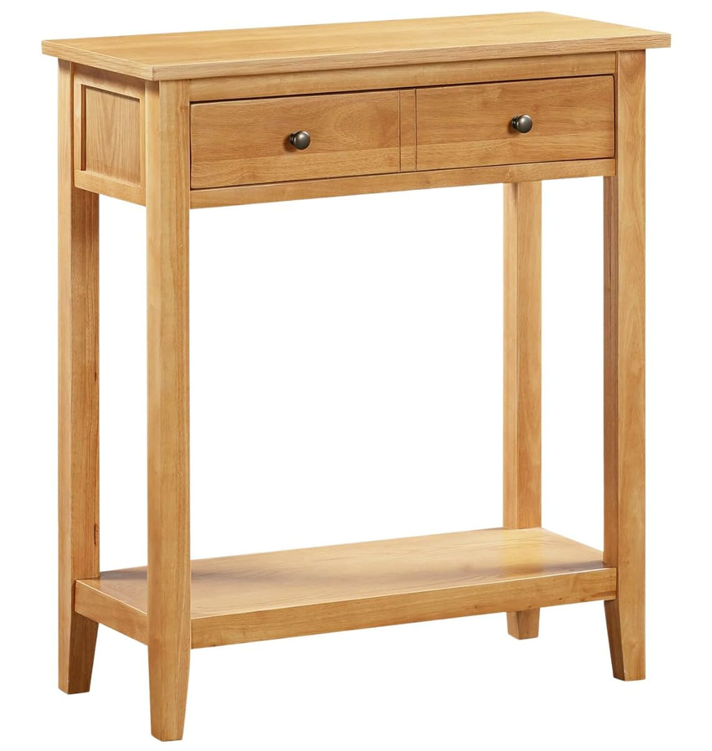 Hallowood Aston Oak Console Table 70cm Wide with Drawer and Shelf – Solid Wood Hallway Telephone Table