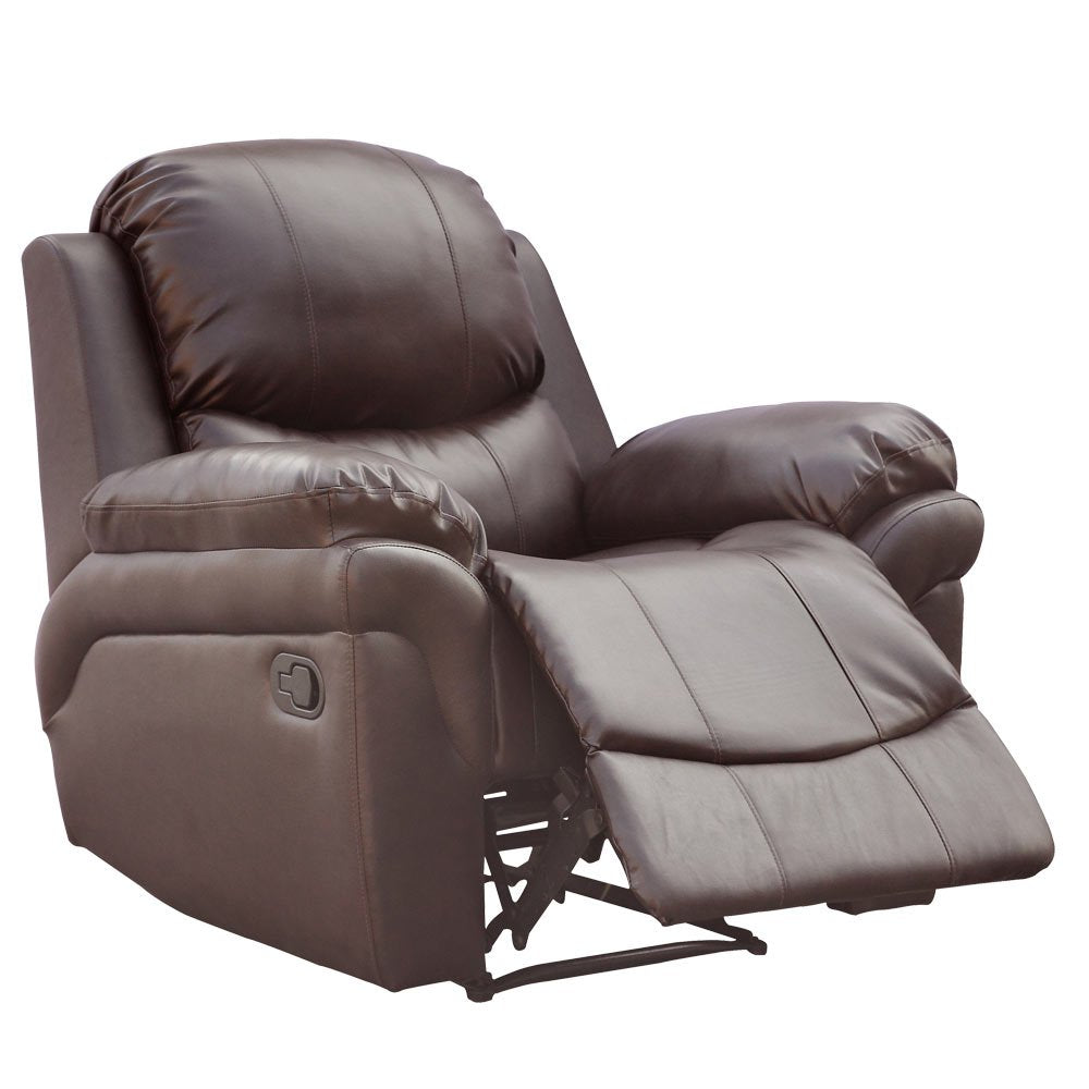 Madison Bonded Leather Recliner Armchair - Manual Latch Mechanism, Lumbar Support, Gaming & Lounge Chair, Brown