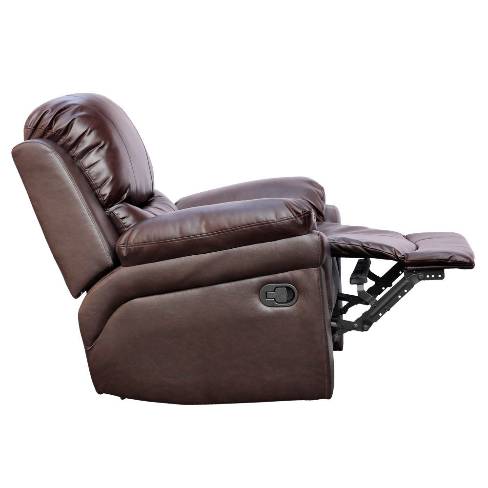 Madison Bonded Leather Recliner Armchair - Manual Latch Mechanism, Lumbar Support, Gaming & Lounge Chair, Brown