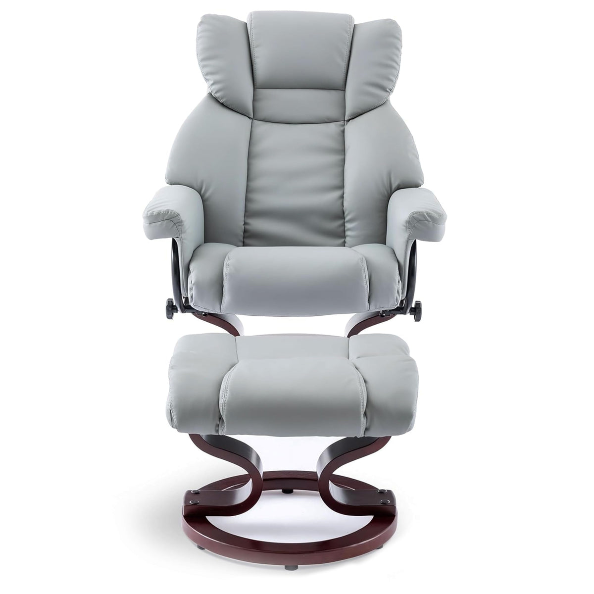 Blisswood Grey Recliner Chair with Footstool, 135° Swivel Armchair, PU Leather, Ergonomic High Back, 160kg Capacity