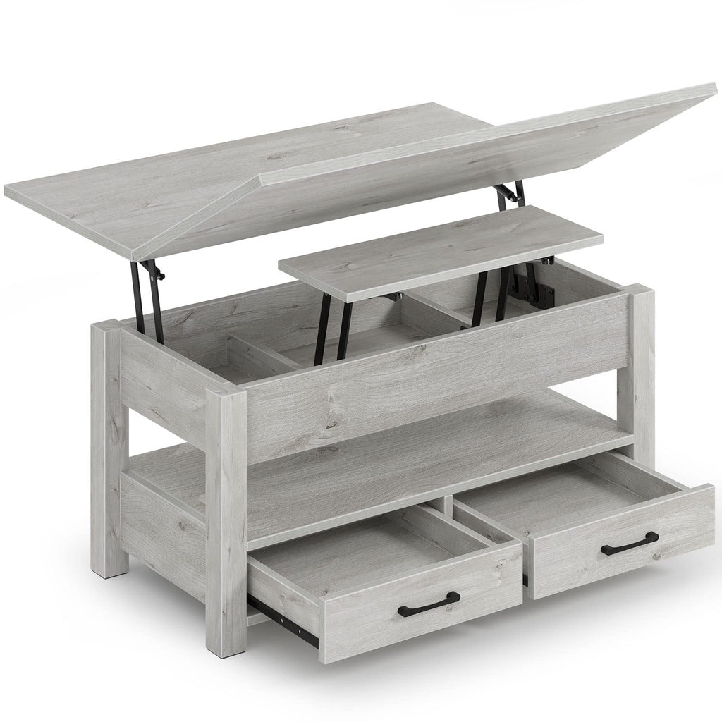 Rolanstar Split Lift Top Coffee Table - Convertible Dining Table with Drawers & Hidden Storage for Living Room & Home Office