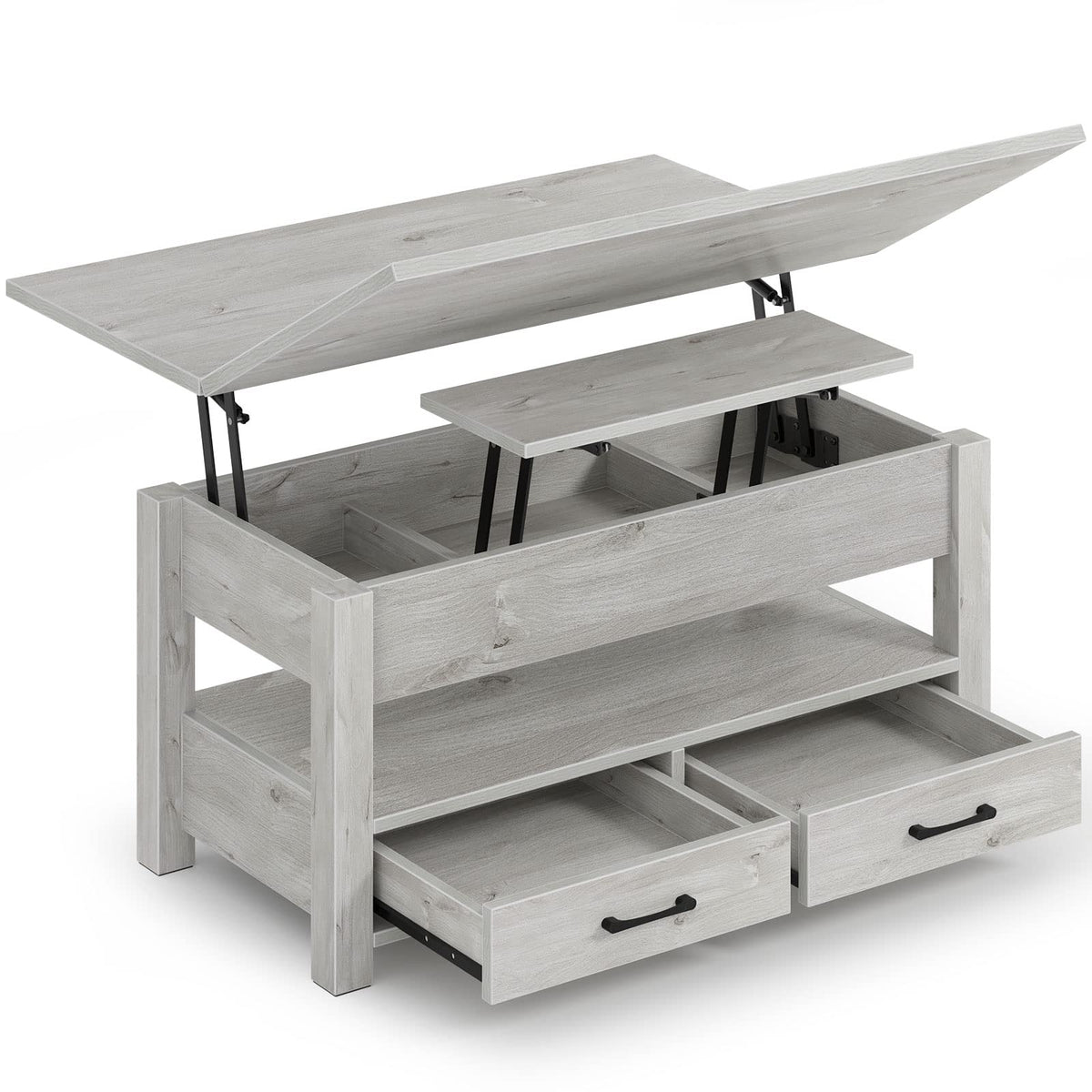 Rolanstar Split Lift Top Coffee Table - Convertible Dining Table with Drawers & Hidden Storage for Living Room & Home Office