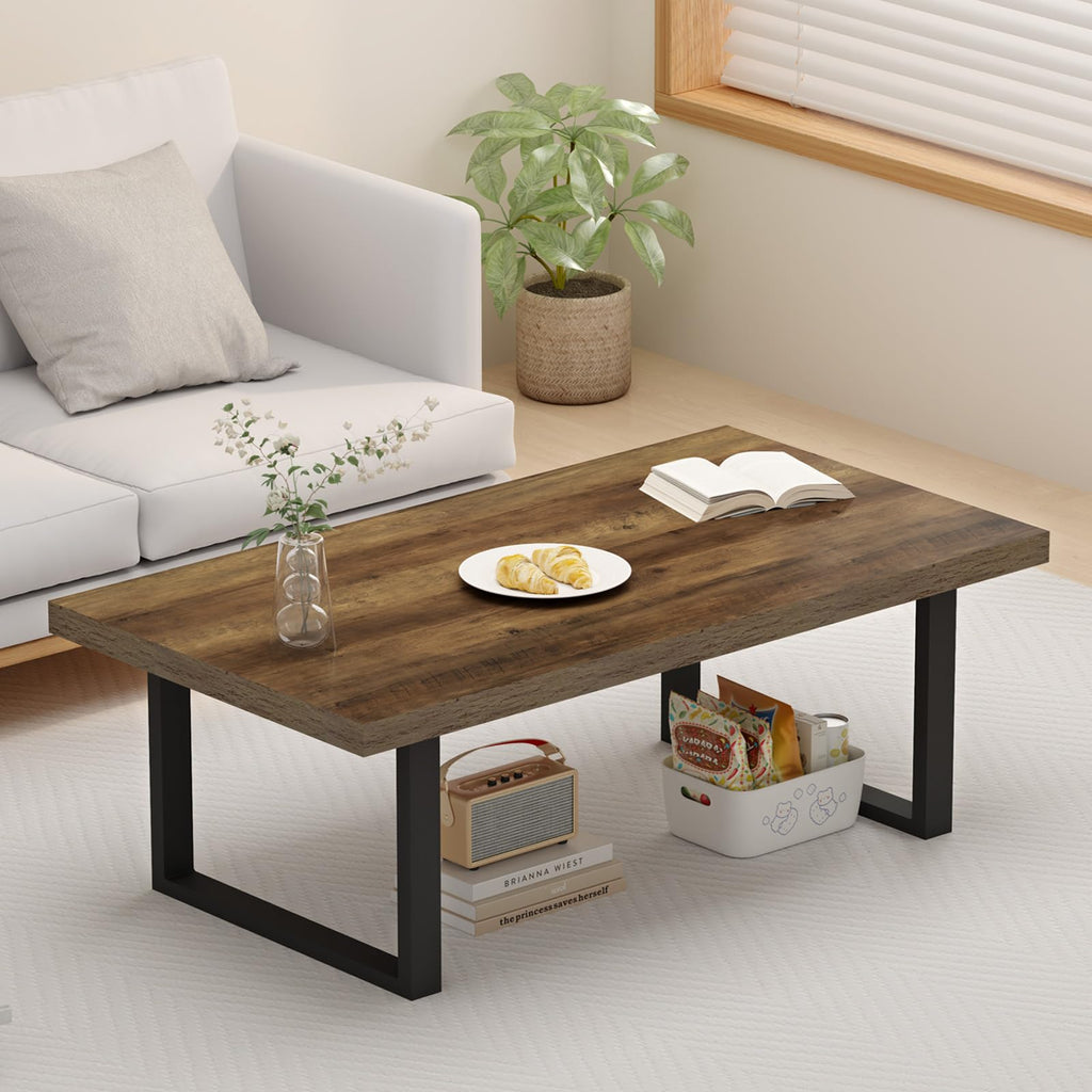 IBF 120cm Rustic Oak Coffee Table Wooden Farmhouse Centre Table for Living Room & Office