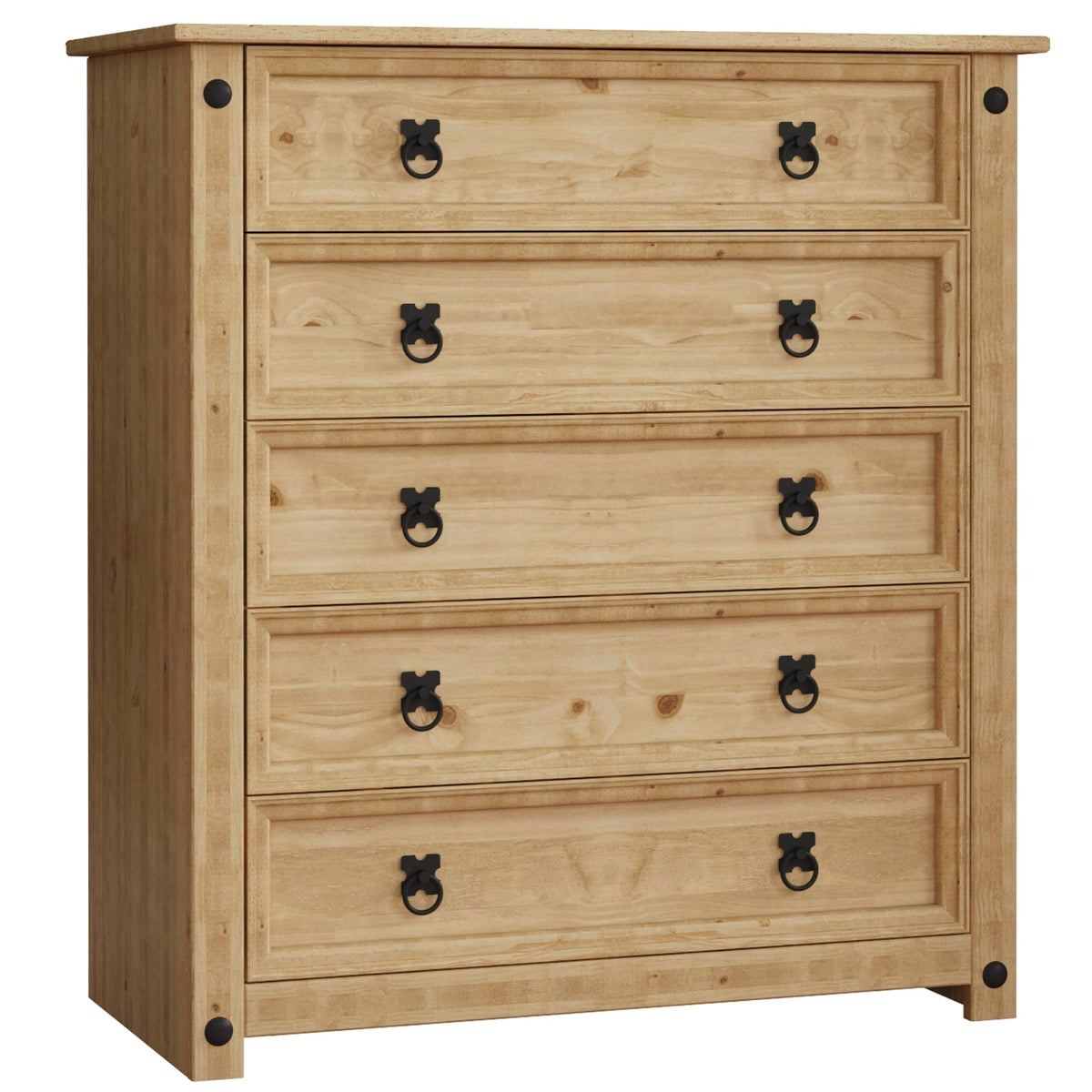 Vida Designs Corona 5 Drawer Chest of Drawers Solid Pine Wood Natural Finish 80cm Wide