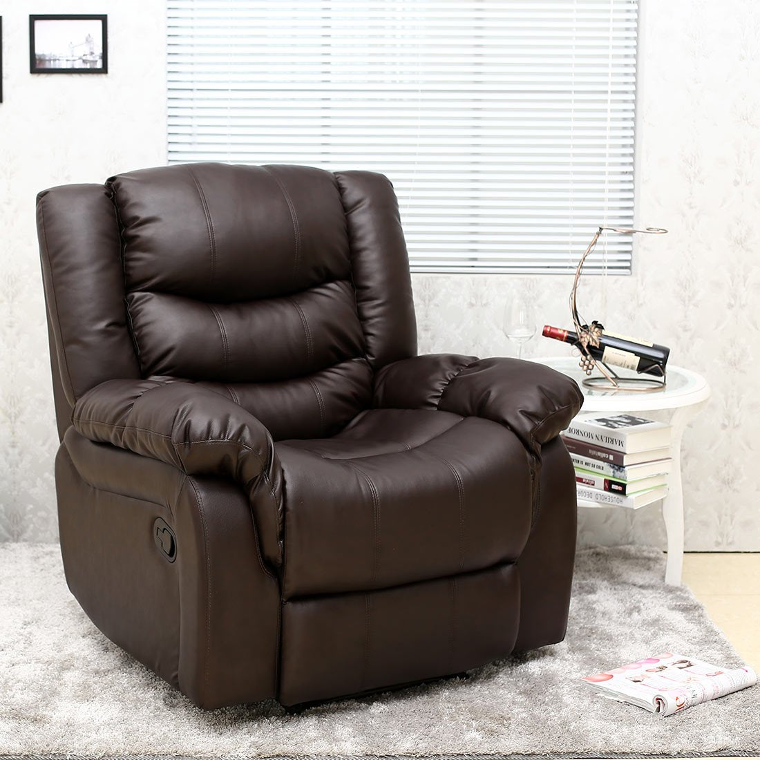 Seattle Bonded Leather Recliner Armchair - Manual Latch Mechanism, Lumbar Support, Home Lounge Chair, Brown