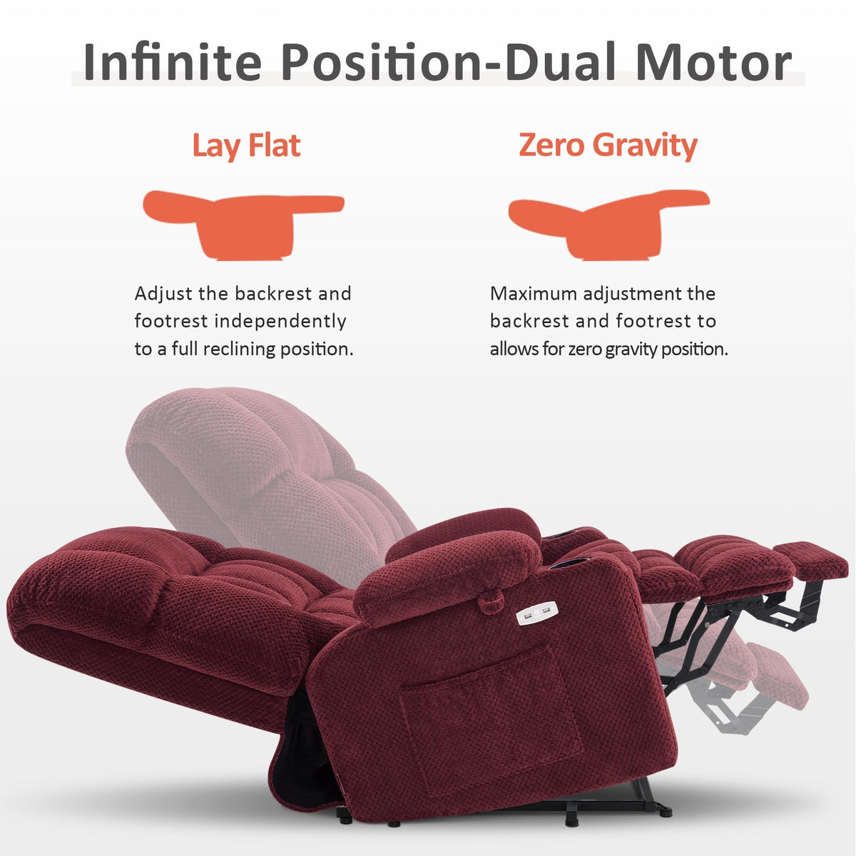 MCombo Oversized Dual Motor Electric Power Lift Recliner with Heat & Massage - Infinite Position Chair for Elderly