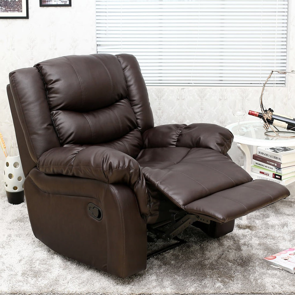 Seattle Bonded Leather Recliner Armchair - Manual Latch Mechanism, Lumbar Support, Home Lounge Chair, Brown