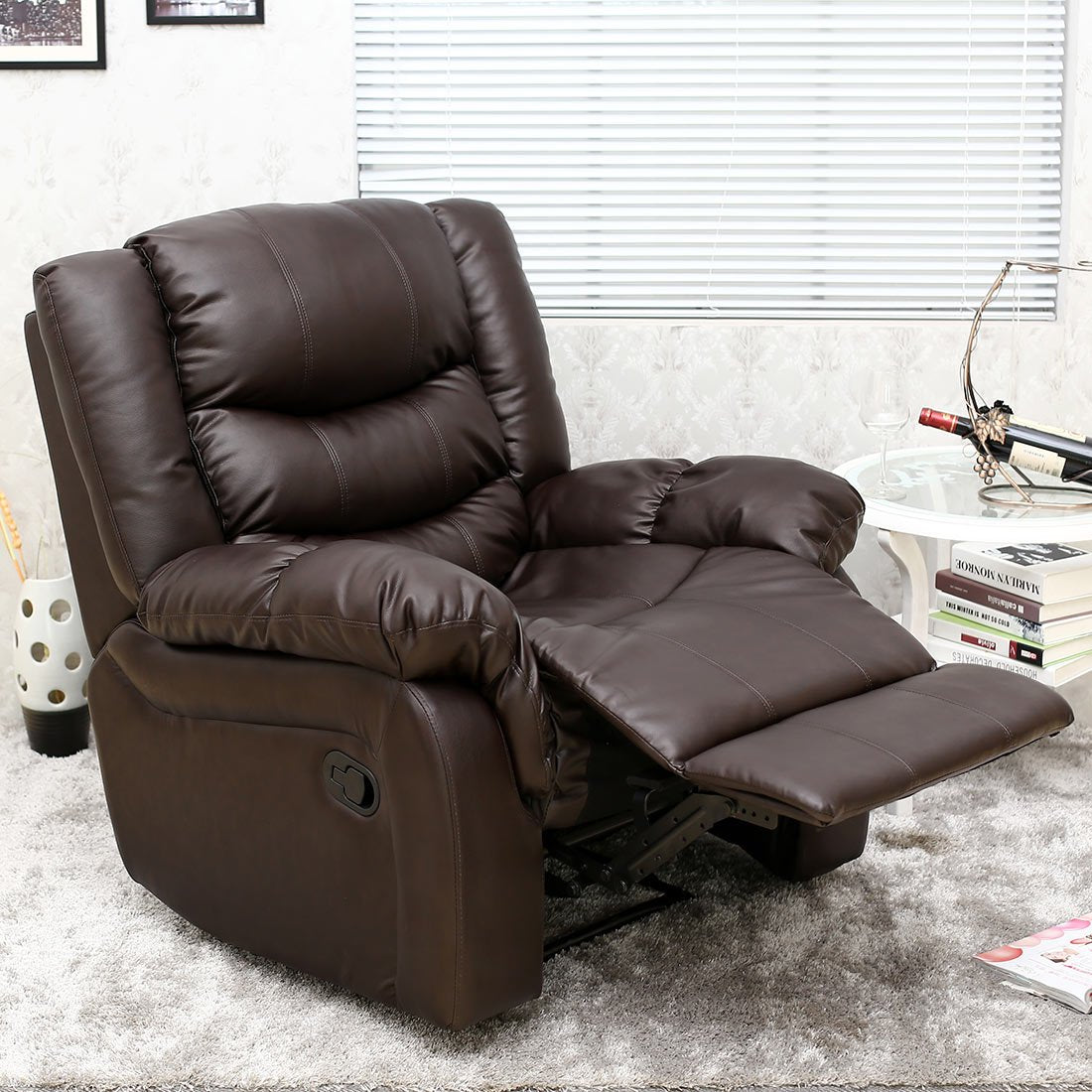 Seattle Bonded Leather Recliner Armchair - Manual Latch Mechanism, Lumbar Support, Home Lounge Chair, Brown