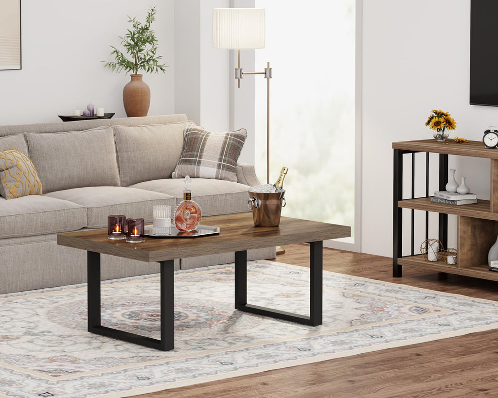 IBF 120cm Rustic Oak Coffee Table Wooden Farmhouse Centre Table for Living Room & Office