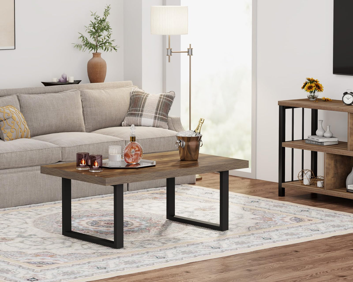 IBF 120cm Rustic Oak Coffee Table Wooden Farmhouse Centre Table for Living Room & Office