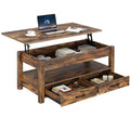 Rolanstar Lift Top Coffee Table with Drawers & Hidden Compartment - Rustic Brown Industrial Style Living Room Table