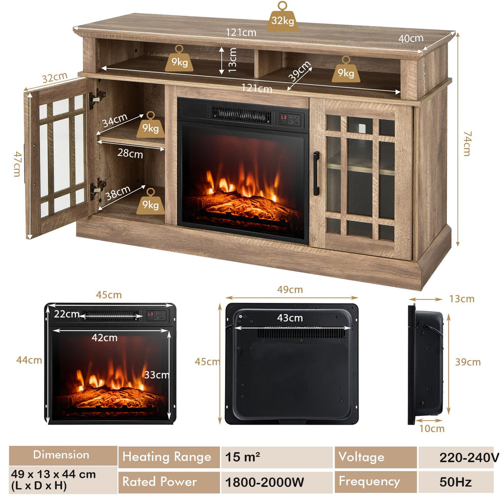 COSTWAY Electric Fireplace Insert TV Stand with Remote, Entertainment Center Console, Adjustable Flame & Overheat Protection