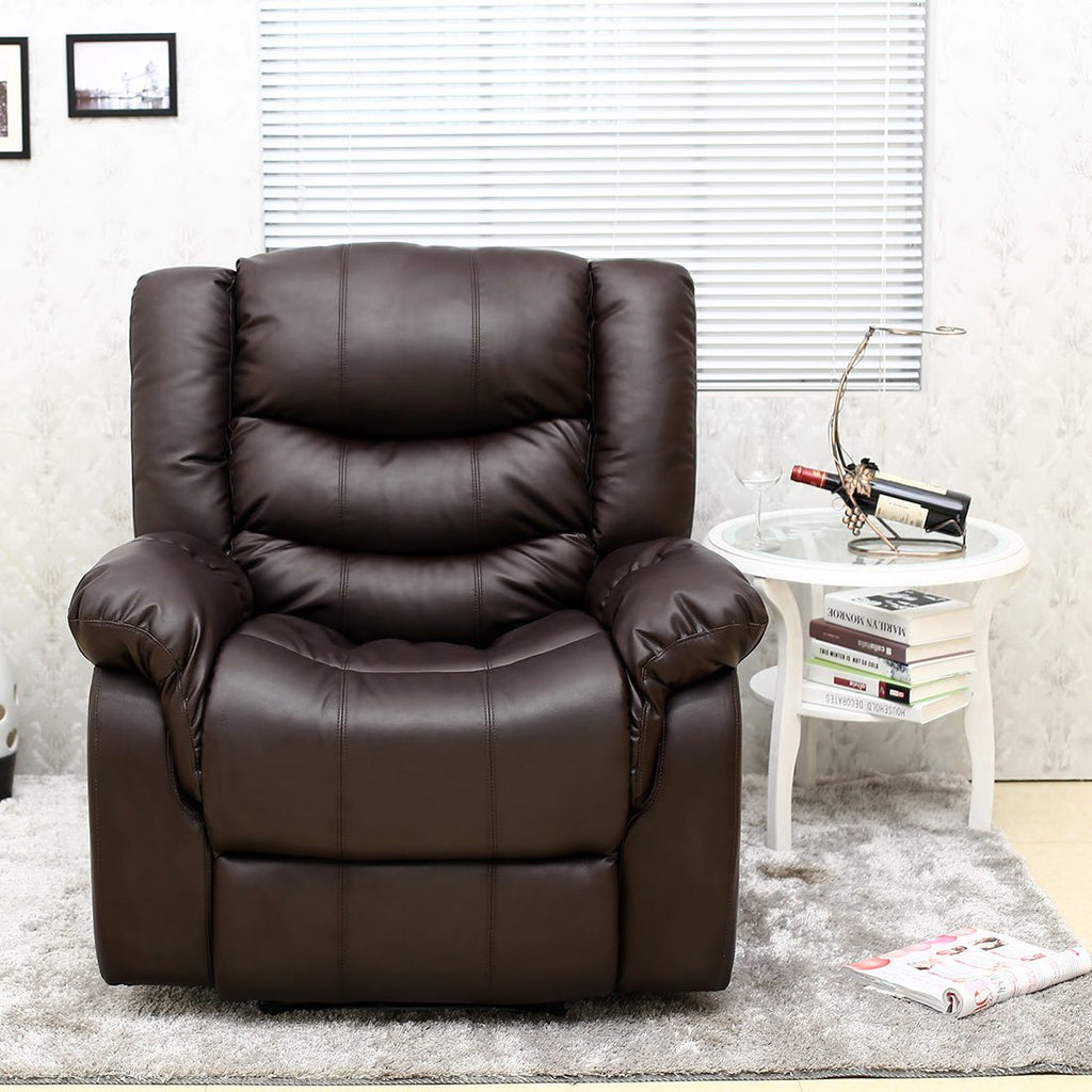 Seattle Bonded Leather Recliner Armchair - Manual Latch Mechanism, Lumbar Support, Home Lounge Chair, Brown