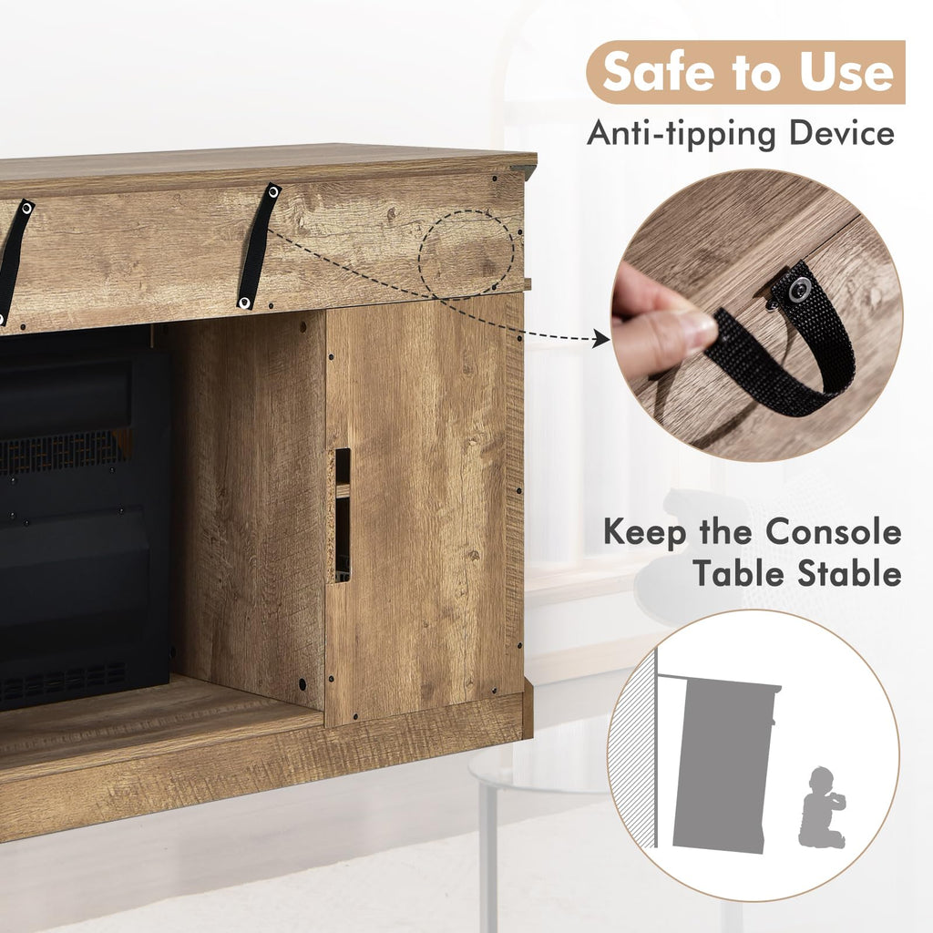 COSTWAY Electric Fireplace Insert TV Stand with Remote, Entertainment Center Console, Adjustable Flame & Overheat Protection