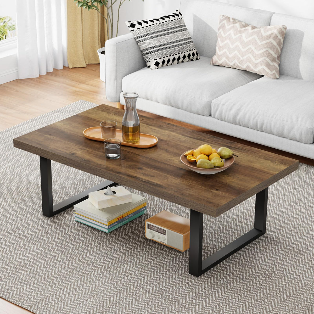 IBF 120cm Rustic Oak Coffee Table Wooden Farmhouse Centre Table for Living Room & Office