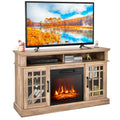 COSTWAY Electric Fireplace Insert TV Stand with Remote, Entertainment Center Console, Adjustable Flame & Overheat Protection