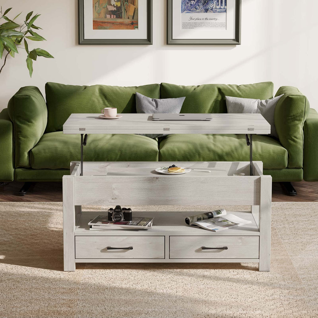 Rolanstar Split Lift Top Coffee Table - Convertible Dining Table with Drawers & Hidden Storage for Living Room & Home Office