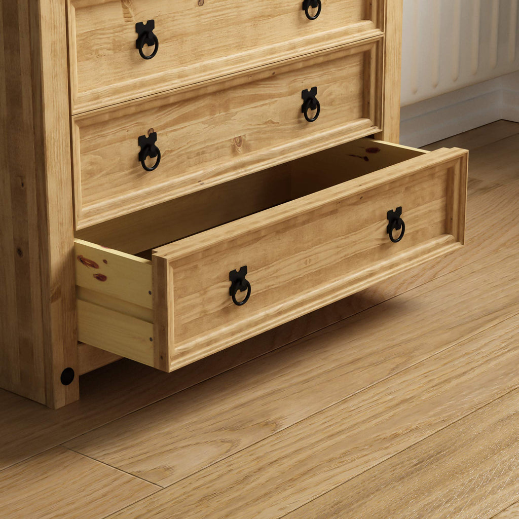 Vida Designs Corona 5 Drawer Chest of Drawers Solid Pine Wood Natural Finish 80cm Wide