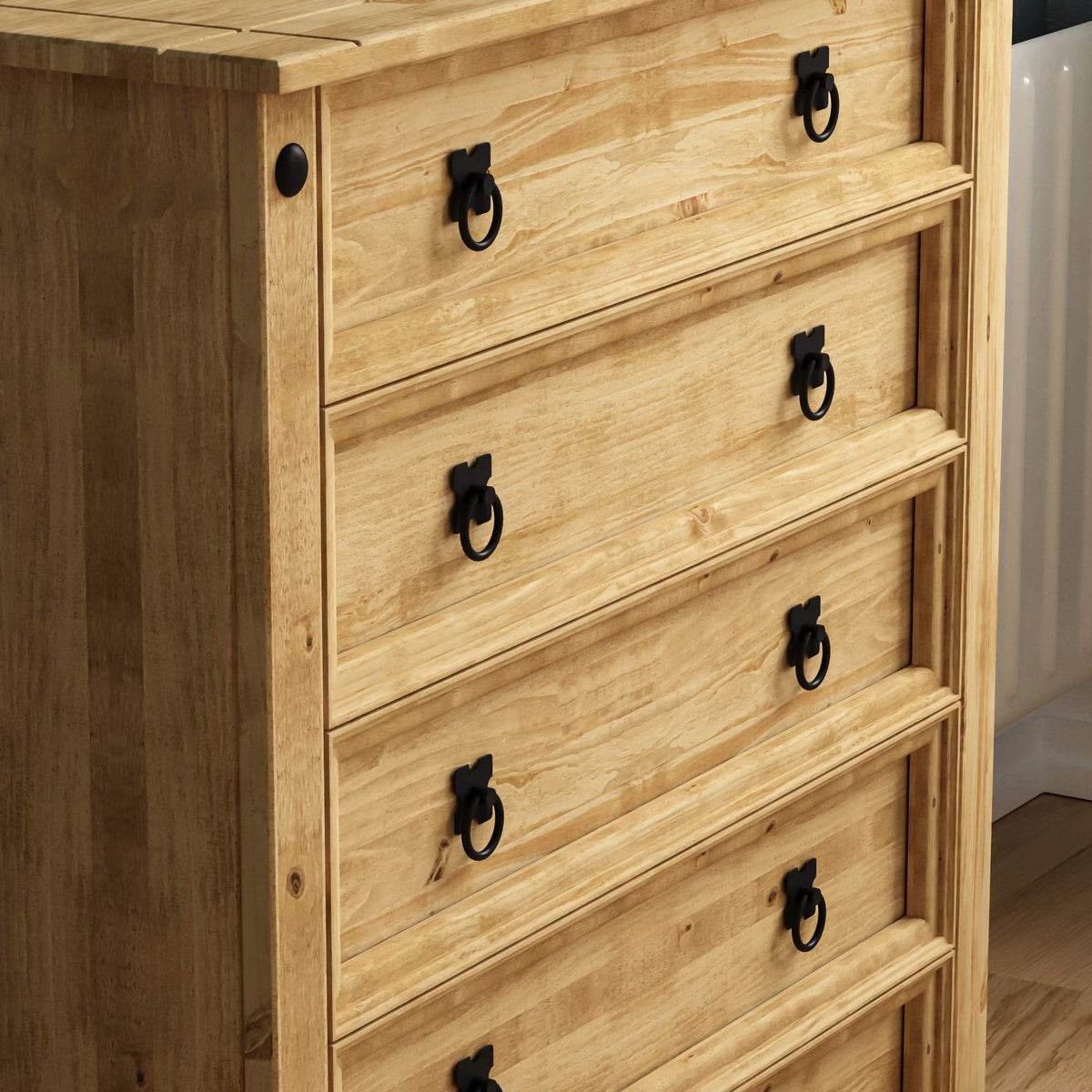 Vida Designs Corona 5 Drawer Chest of Drawers Solid Pine Wood Natural Finish 80cm Wide