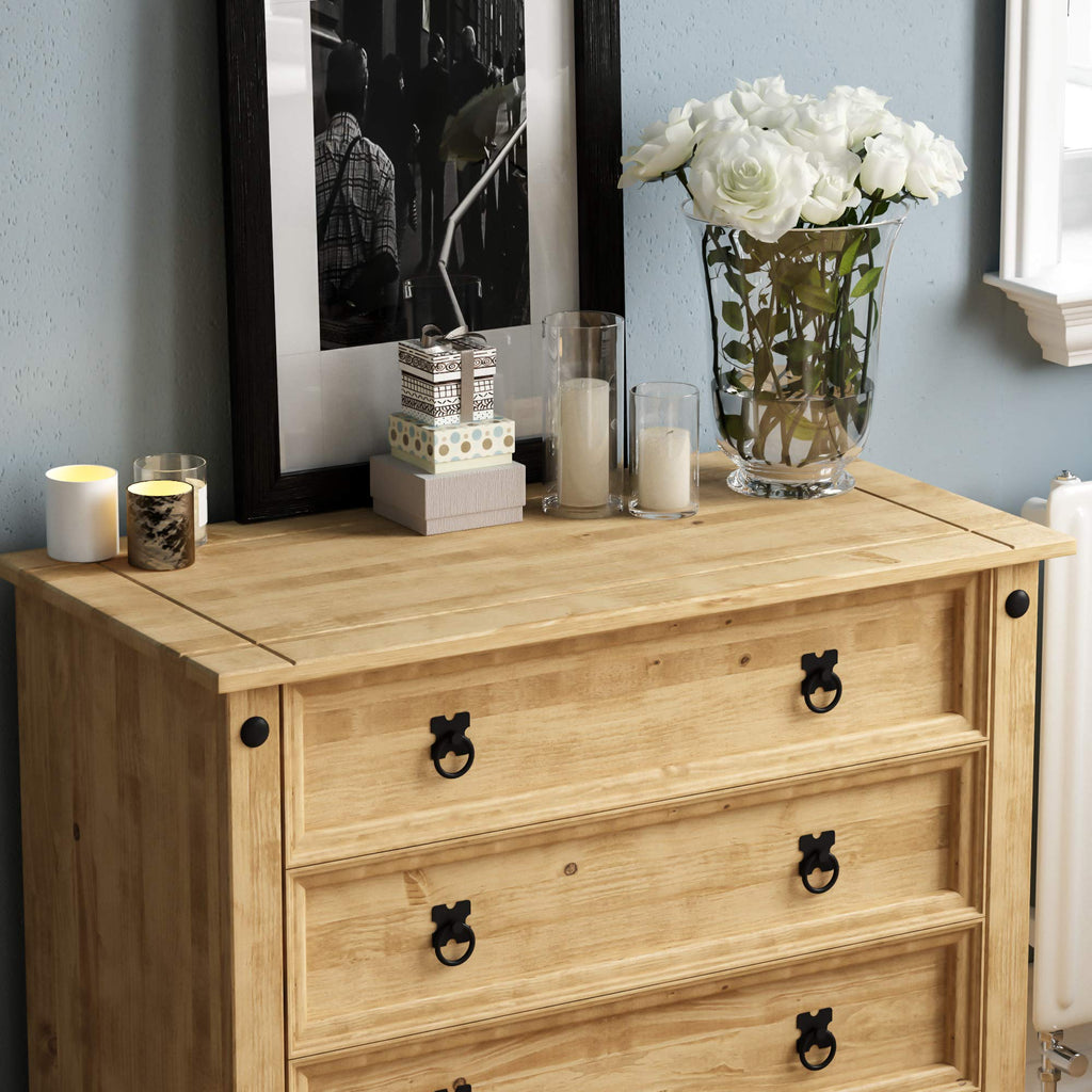 Vida Designs Corona 5 Drawer Chest of Drawers Solid Pine Wood Natural Finish 80cm Wide