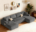DURASPACE 126" U Shaped Modular Sofa with Chaise - Cloud Comfort Sectional Couch, Corduroy 4-Seater, Grey