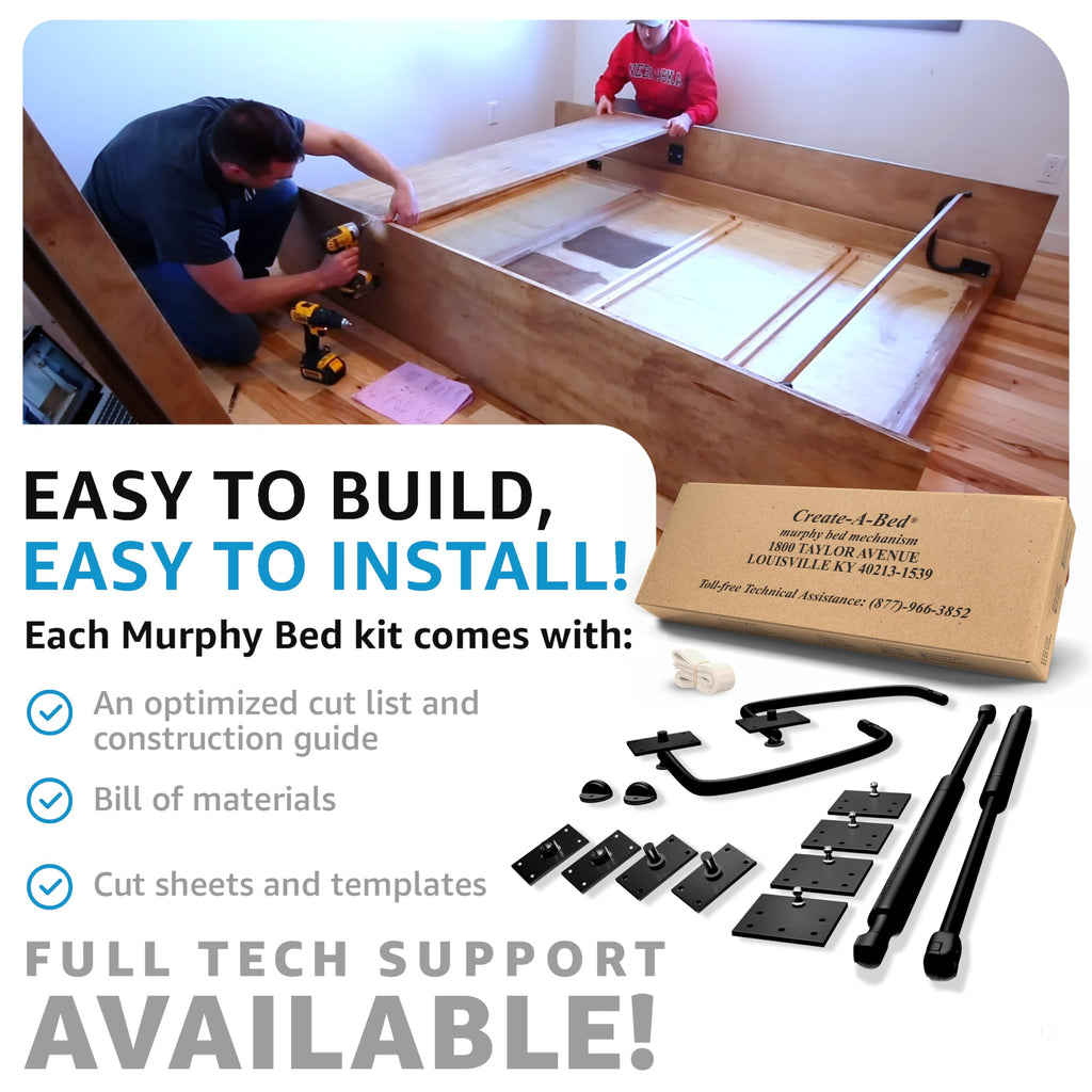 Create-A-Bed Full-Size Deluxe Murphy Bed Kit Vertical, Wall Bed Hardware with Folding Legs, Lifetime Warranty
