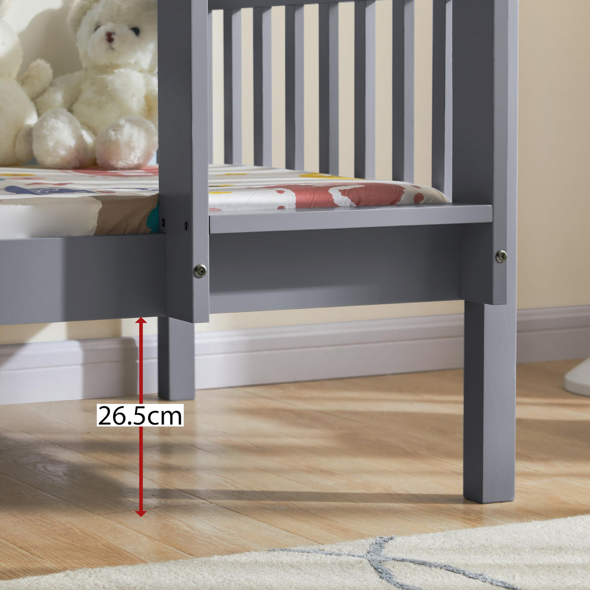 Vida Designs Milan Single Bunk Bed Frame Grey Solid Pine Wood 3ft Twin Sleeper with Ladder & Guard Rails